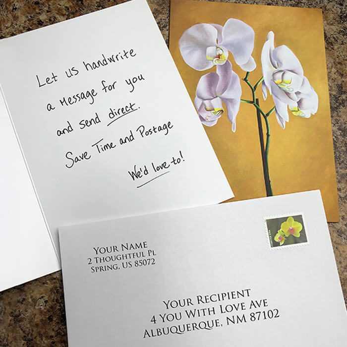 Personalized handwritten greeting card, we send direct.